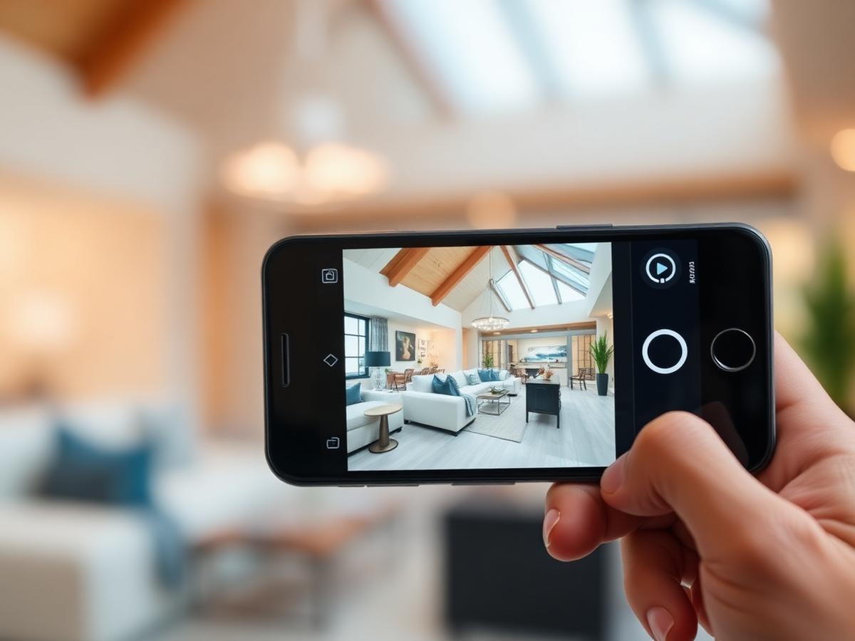 Vertical listing video tour playing on a phone inside a luxury home